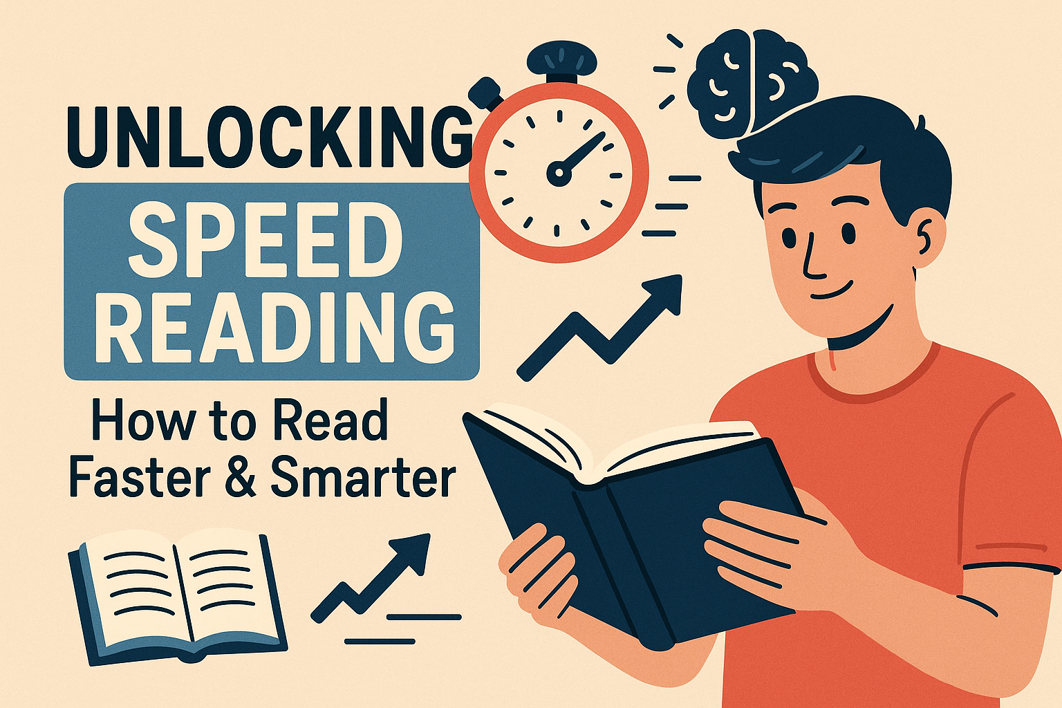 Speed reading techniques illustrated with a person rapidly scanning text